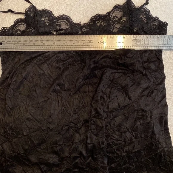 Cacama Black Camisole Tank Lace Crinkled Wrinkled Shirt Top Large Shell - Picture 7 of 8